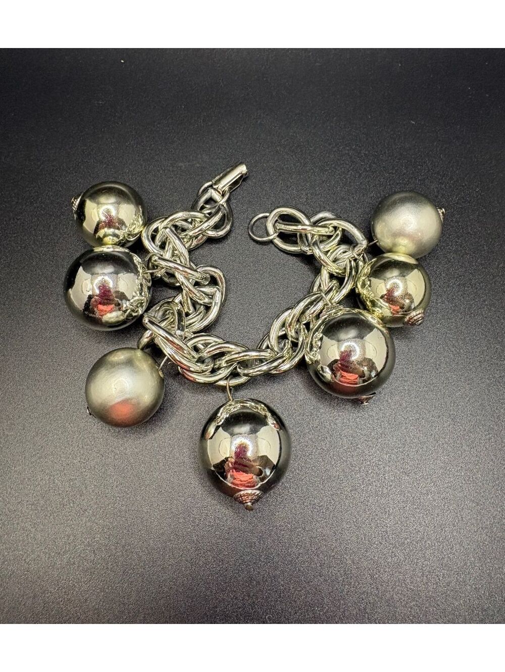 Vintage Silvertone Chunky Ball Cha Cha Bracelet